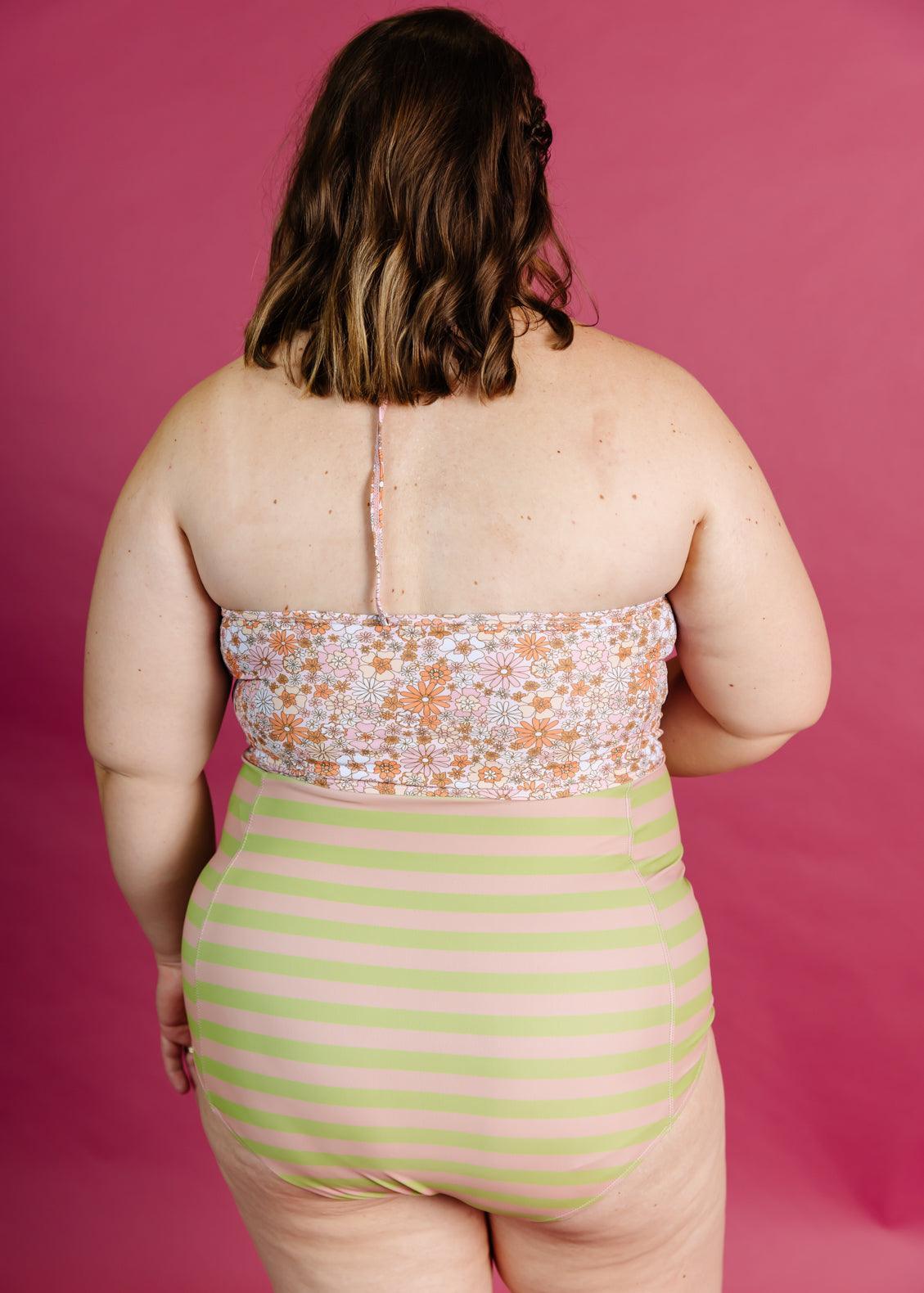 High-Waisted Swimsuit Bottom - Pink/Green Stripe