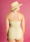 Crop Top Swimsuit - Pink/Green Stripe