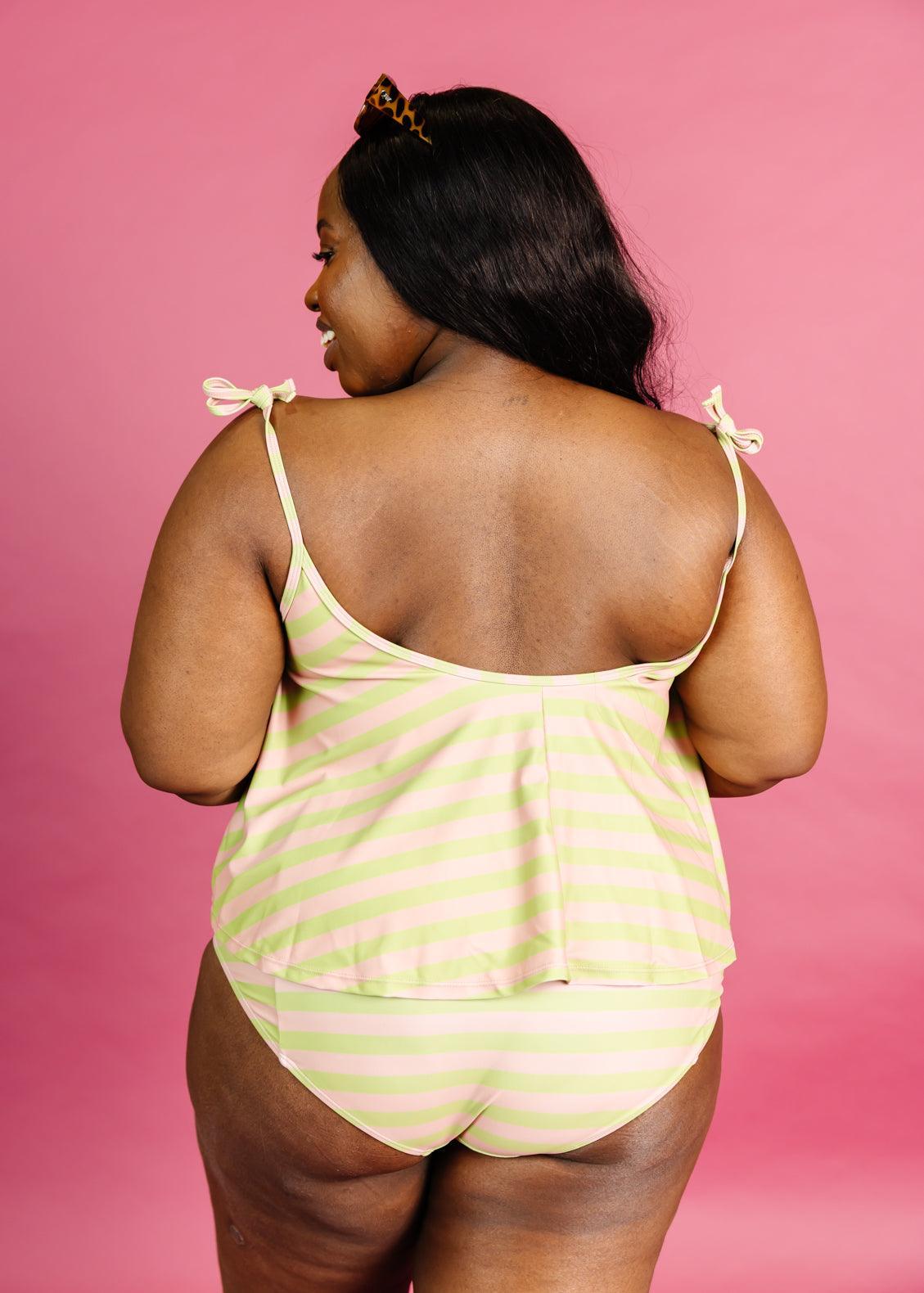 High-Waisted Swimsuit Bottom - Pink/Green Stripe