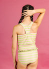 Teen Girl Crop Top Swimsuit - Pink/Green Stripe