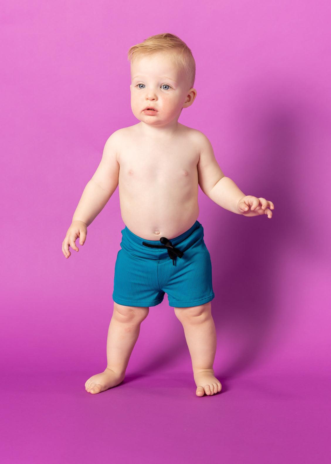Baby Boy Swimsuit - Shorts - Ribbed Tide Pool Blue