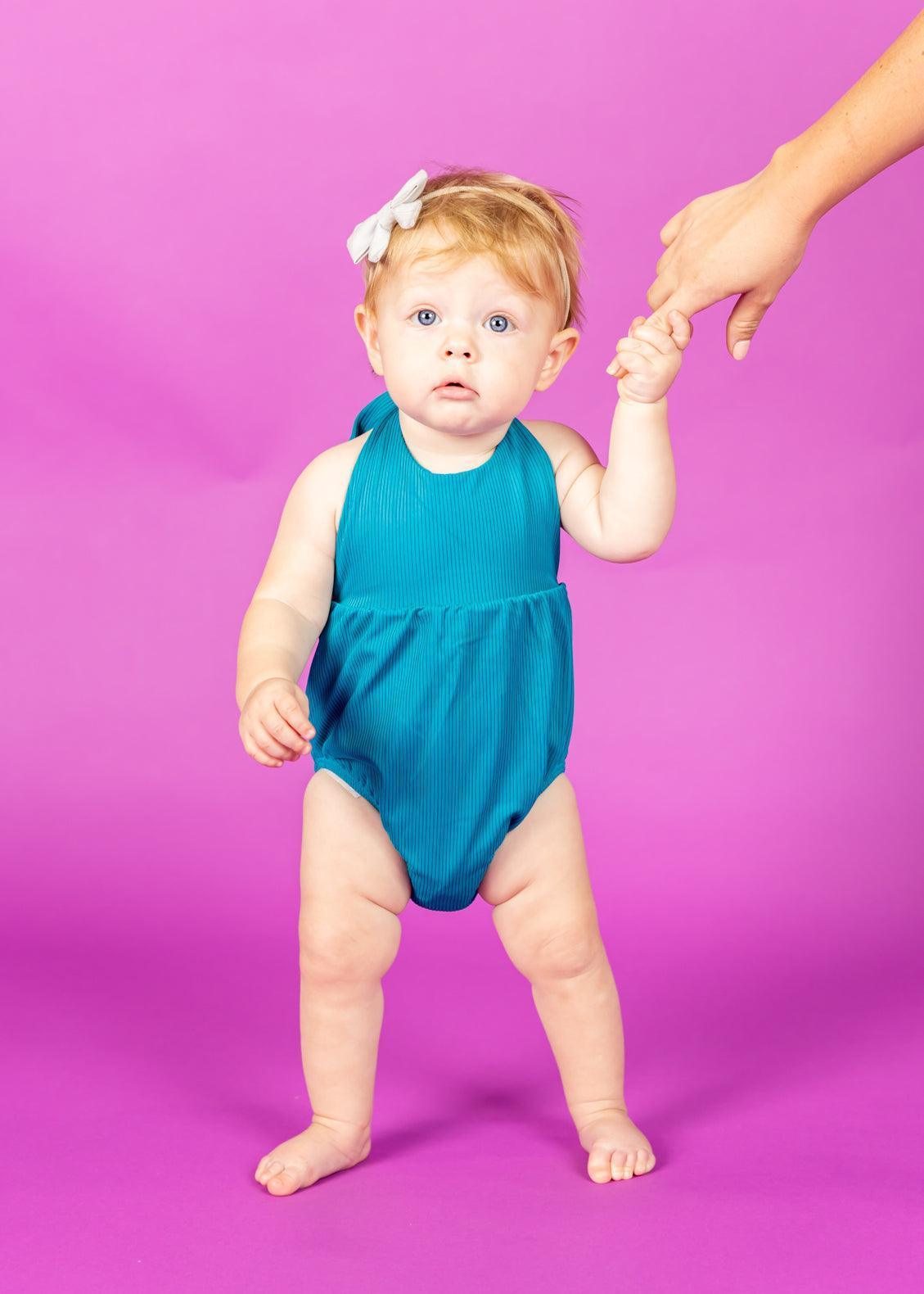 Baby Girl One-Piece Swimsuit - Ribbed Tide Pool Blue