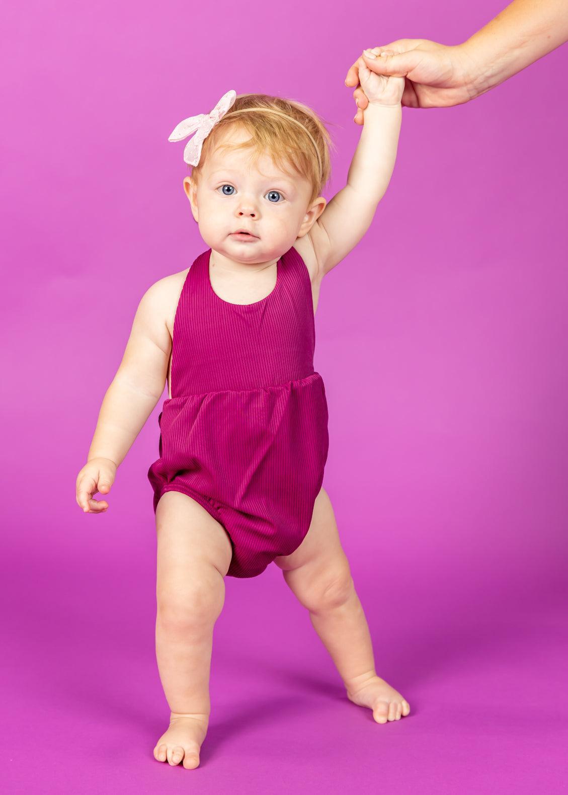 Baby Girl One-Piece Swimsuit - Ribbed Deep Plum