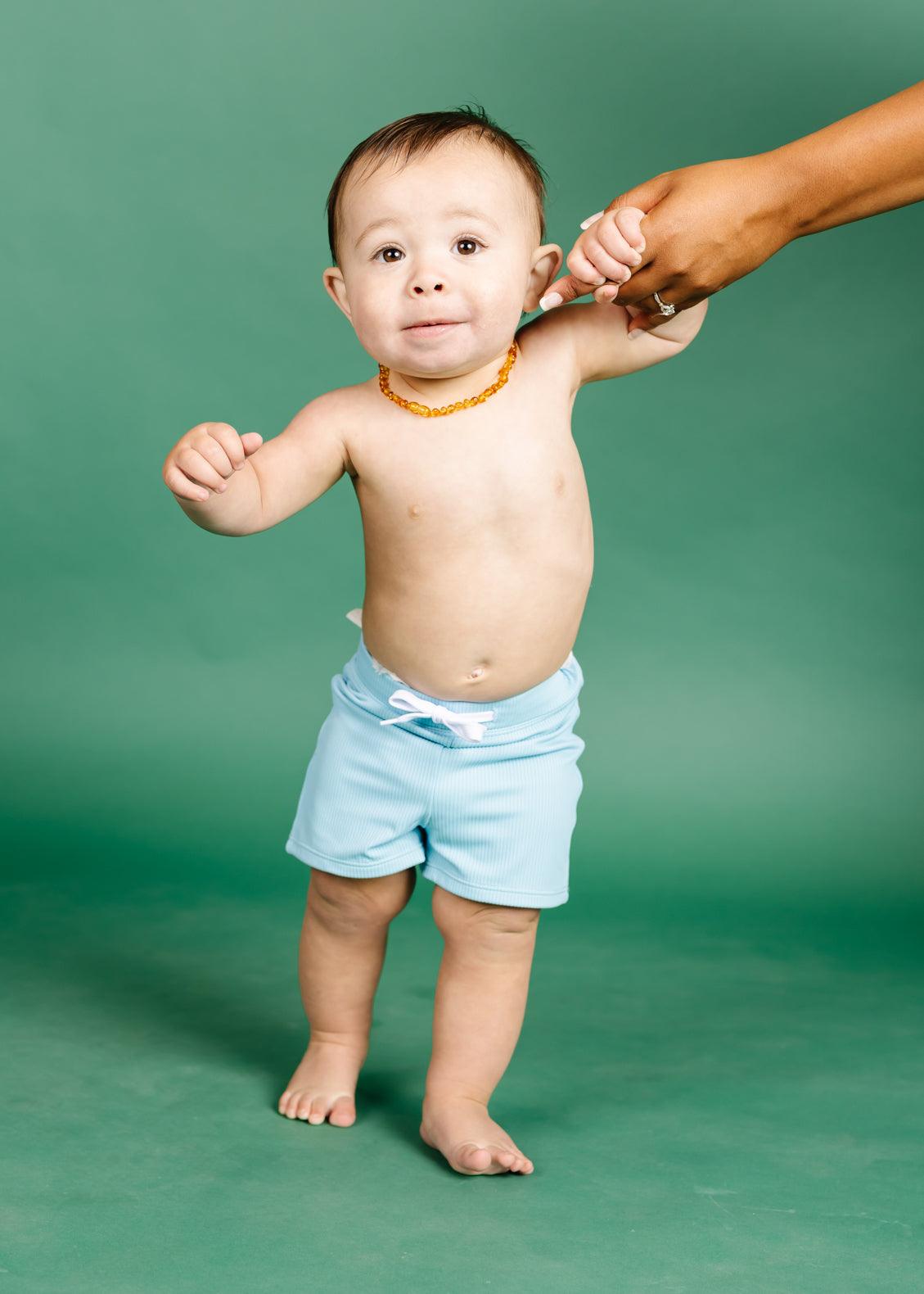 Baby Boy Swimsuit - Shorts - Ribbed Fresh Blue