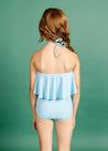 Girls Crop Top Swimsuit - Ribbed Fresh Blue