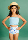 Girls Crop Top Swimsuit - Ribbed Fresh Blue