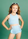 Girls Crop Top Swimsuit - Ribbed Fresh Blue