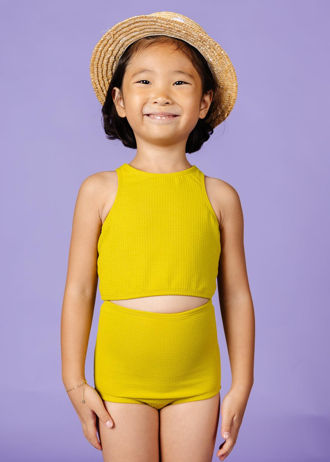 Girls High-Waisted Swimsuit Bottoms - Waffled Pear