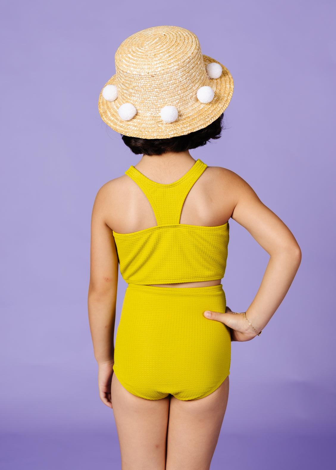 Girls Crop Top Swimsuit - Waffled Pear