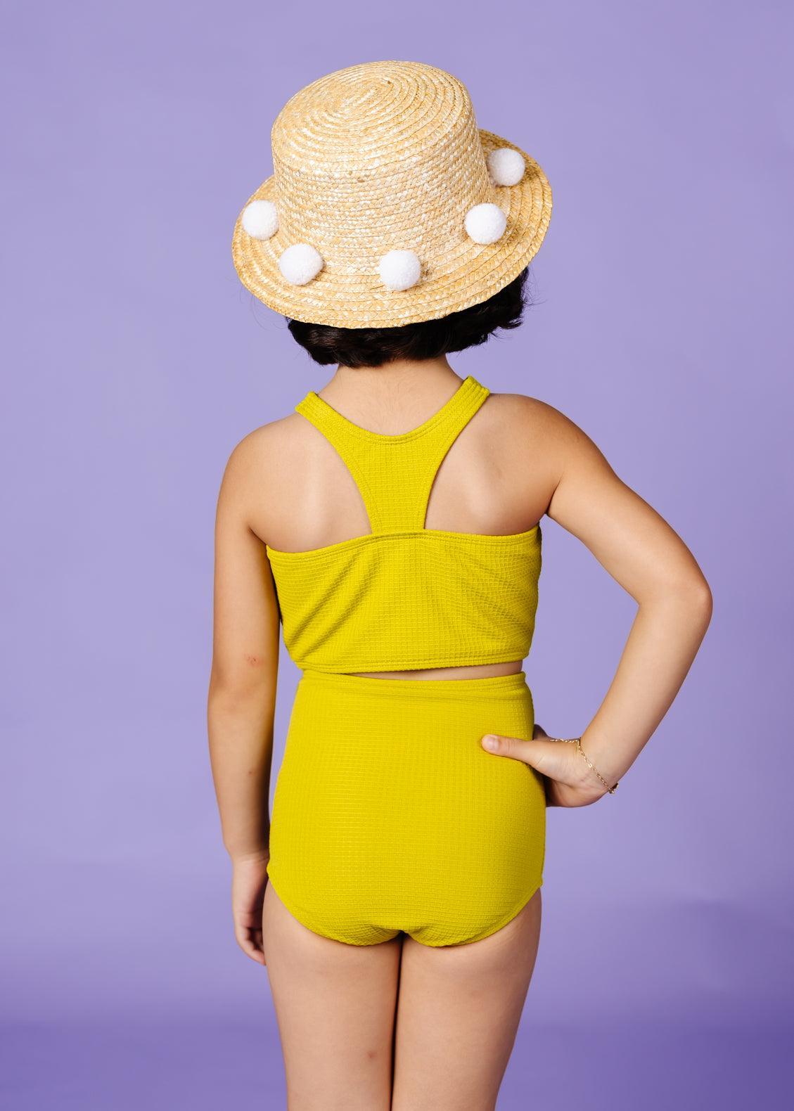 Girls High-Waisted Swimsuit Bottoms - Waffled Pear