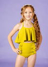 Girls High-Waisted Swimsuit Bottoms - Waffled Pear
