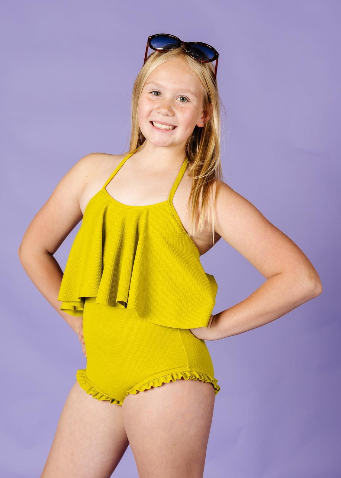 Teen Girl High-Waisted Swimsuit Bottoms - Waffled Pear