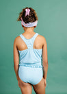 Teen Girl Crop Top Swimsuit - Ribbed Fresh Blue