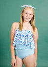 Teen Girl High-Waisted Swimsuit Bottoms - Ribbed Fresh Blue