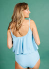 Crop Top Swimsuit - Ribbed Fresh Blue