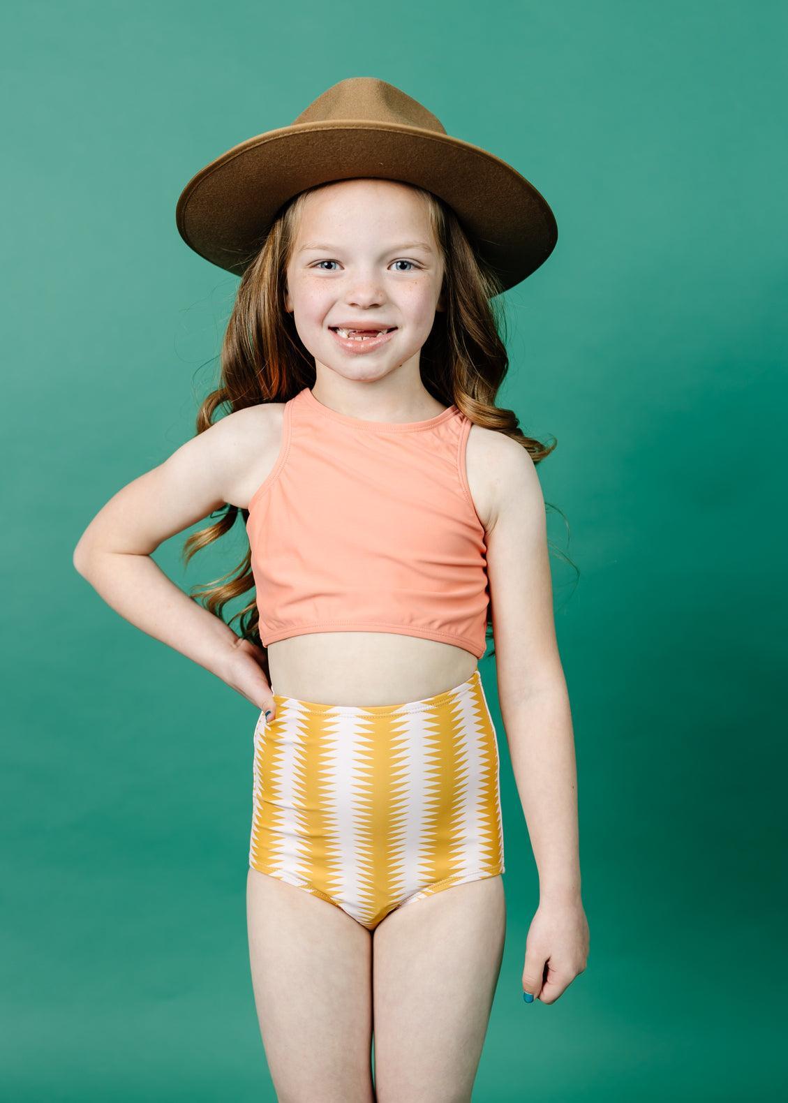 Girls High-Waisted Swimsuit Bottoms - Vintage Triangles