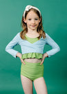 Girls Swimsuit Rashguard Crop Top - Ribbed Dusty Light Blue