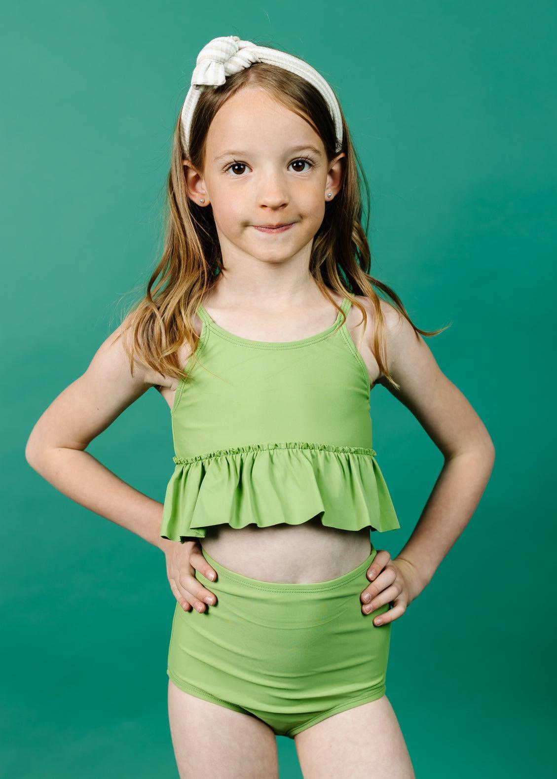 Girls Crop Top Swimsuit - Sweet Pea Green