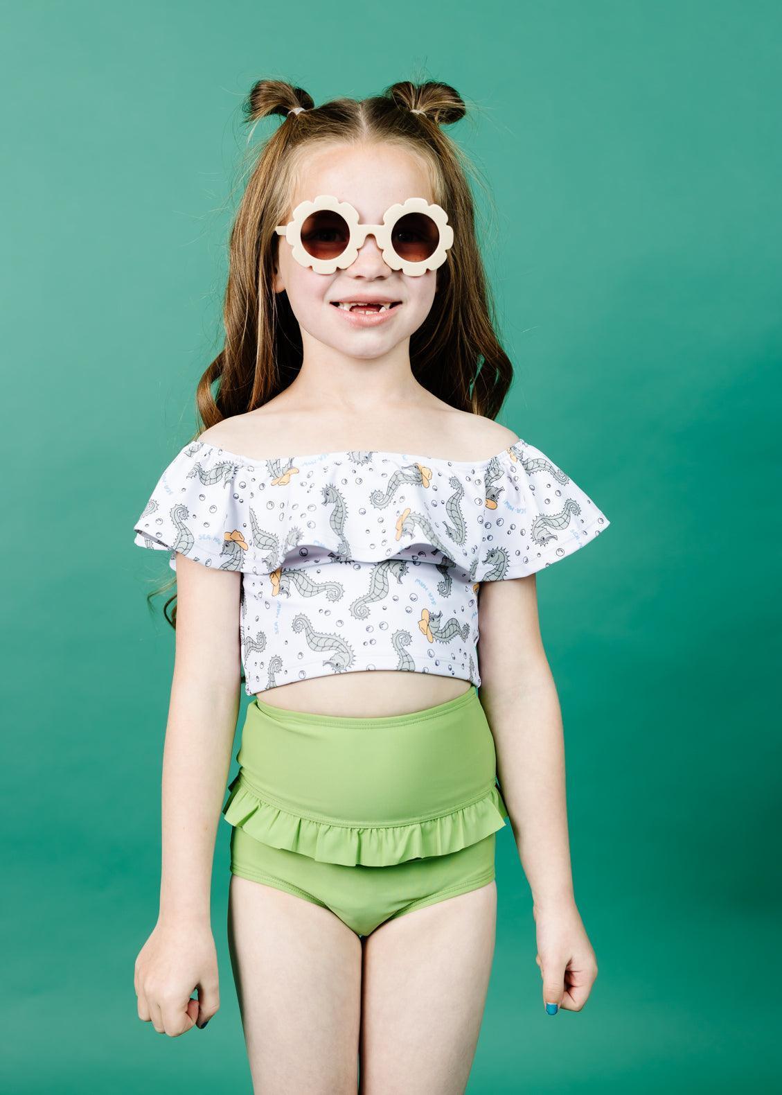 Girls High-Waisted Swimsuit Bottoms - Sweet Pea Green