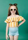 Girls High-Waisted Swimsuit Bottoms - Ribbed Dusty Light Blue