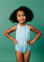 Girls One-Piece Swimsuit - Ribbed Dusty Light Blue