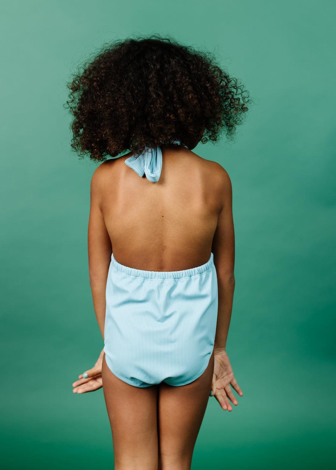 Boys Swimsuit - Shorts - Ribbed Dusty Light Blue