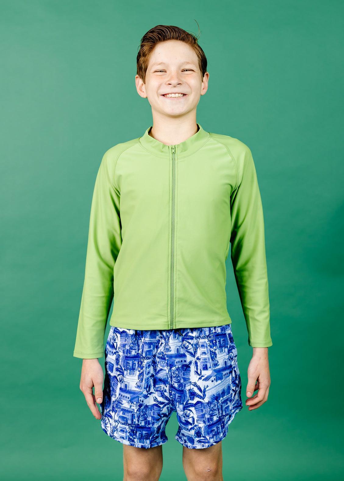 Teen Girl/Boy Swimsuit Rashguard Top - Sweet Pea Green