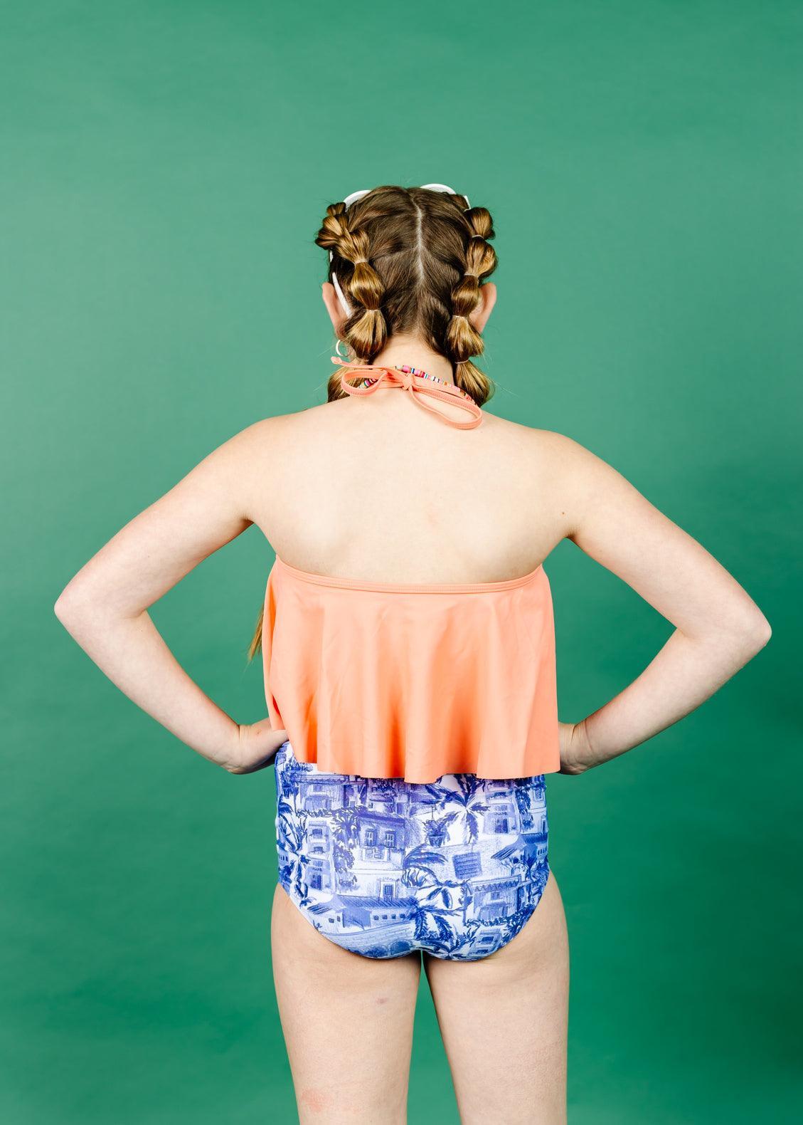 Teen Girl Crop Top Swimsuit - Melon