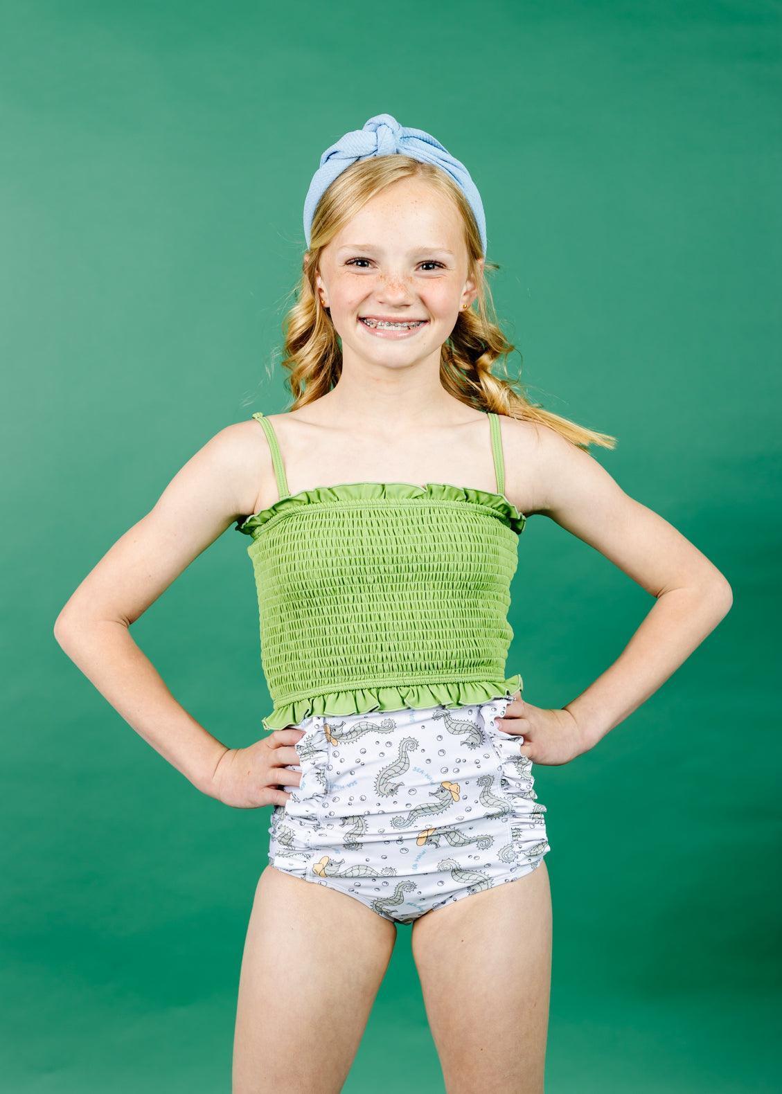 Teen Girl Crop Top Swimsuit - Sweet Pea Green