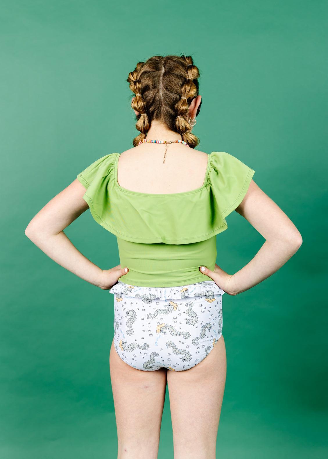Teen Girl Crop Top Swimsuit - Sweet Pea Green