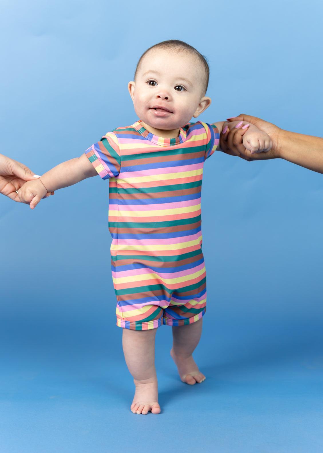 Baby Girl/Boy Swimsuit Shorties Rashguard One-Piece - Retro Stripe