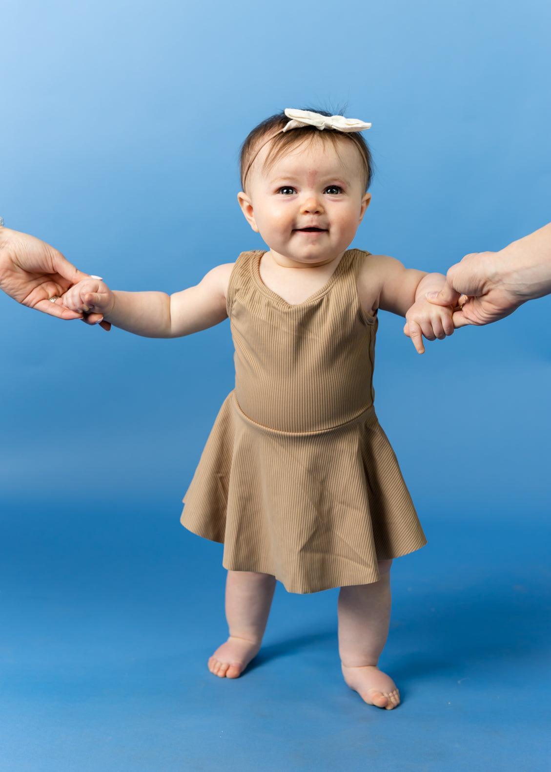Baby Girl One-Piece Swimsuit - Ribbed Sand Brown