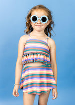 Girls Crop Top Swimsuit - Retro Stripe