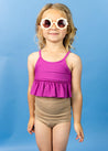 Girls High-Waisted Swimsuit Bottoms - Ribbed Sand Brown