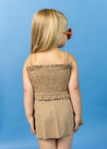Girls High-Waisted Swimsuit Bottoms - Skirt - Ribbed Sand Brown