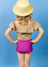 Girls Crop Top Swimsuit - Ribbed Sand Brown