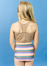 Girls Crop Top Swimsuit - Ribbed Sand Brown