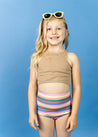 Girls Crop Top Swimsuit - Ribbed Sand Brown