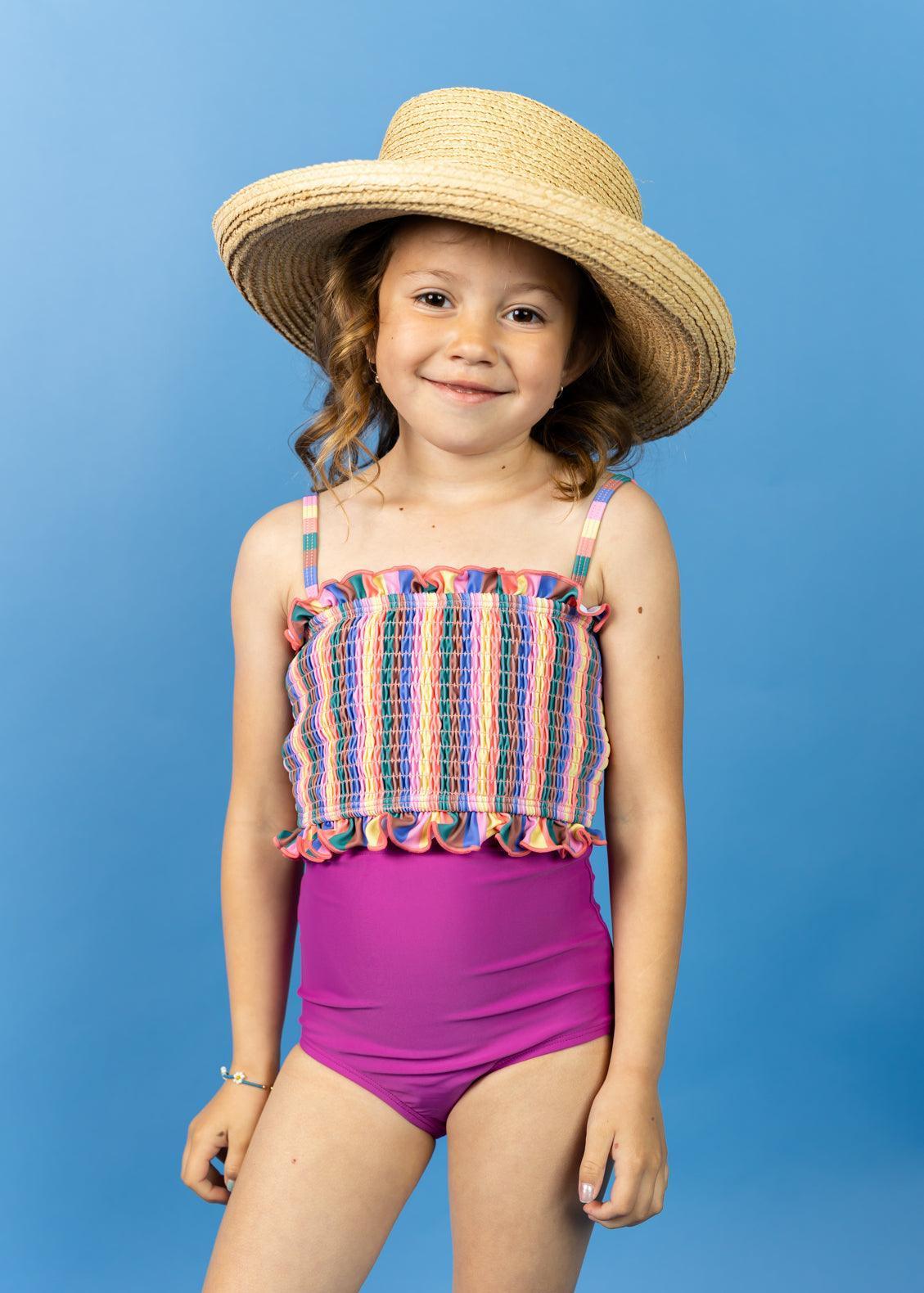 Girls Crop Top Swimsuit - Berry