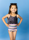 Girls High-Waisted Swimsuit Bottoms - Retro Stripe