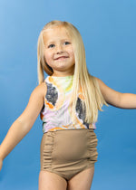Girls High-Waisted Swimsuit Bottoms - Ribbed Sand Brown