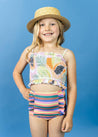 Girls High-Waisted Swimsuit Bottoms - Retro Stripe