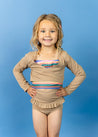 Girls High-Waisted Swimsuit Bottoms - Ribbed Sand Brown