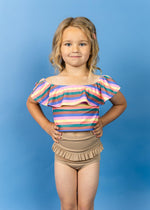 Girls Crop Top Swimsuit - Retro Stripe