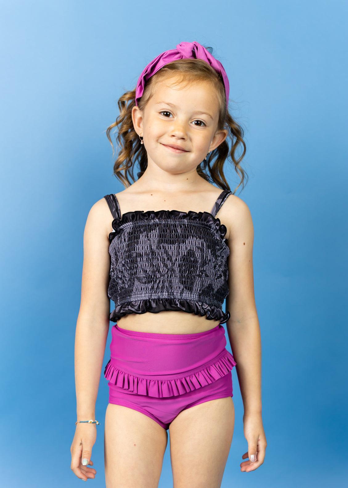 Girls Crop Top Swimsuit - Berry