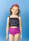 Girls Crop Top Swimsuit - Berry