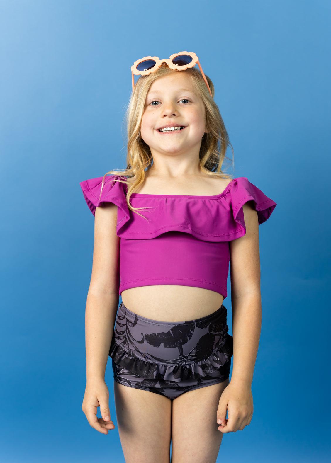 Girls Crop Top Swimsuit - Berry