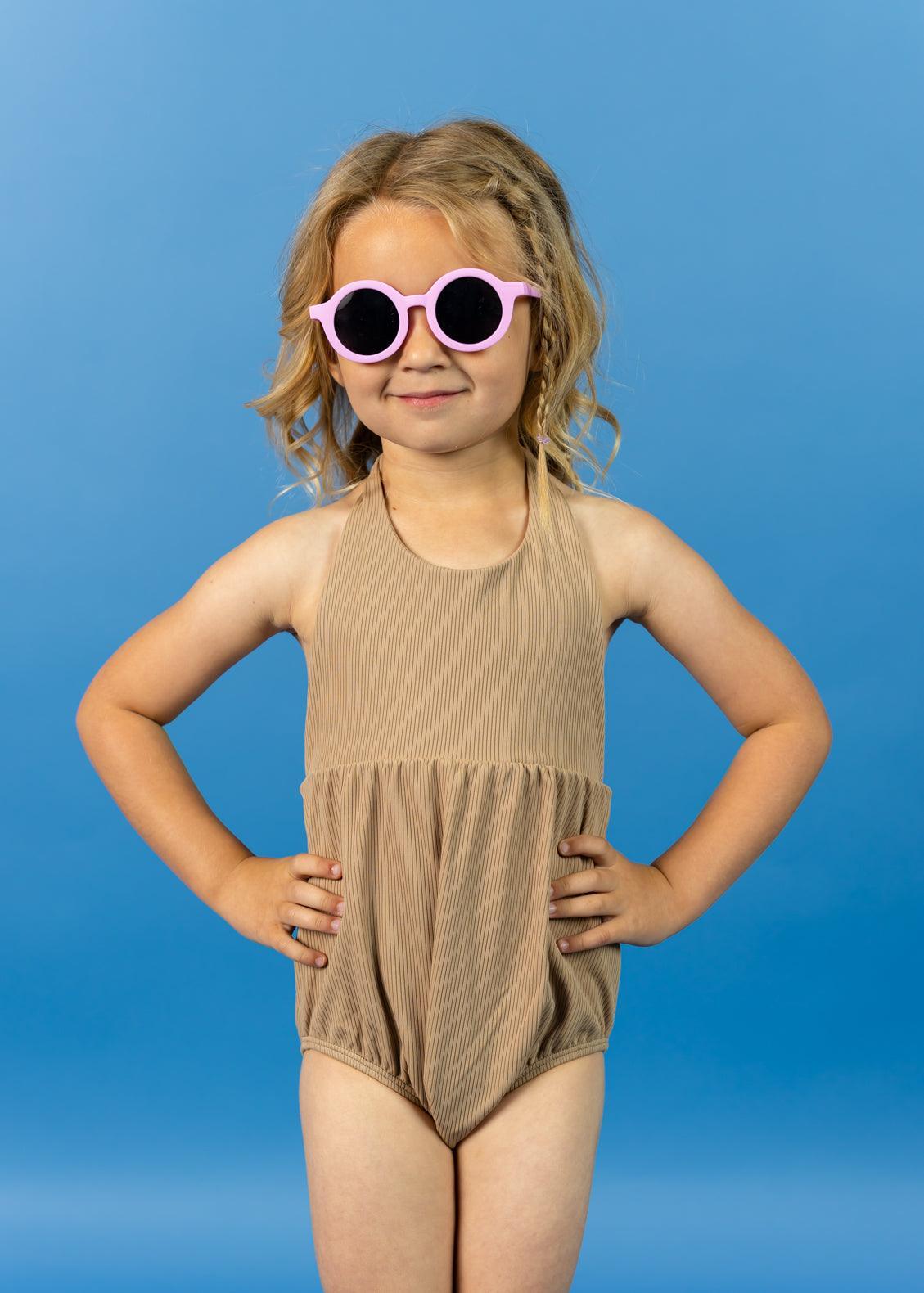 Girls One-Piece Swimsuit - Ribbed Sand Brown
