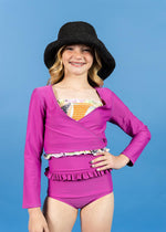 Teen Girl Swimsuit Rashguard Crop Top - Berry