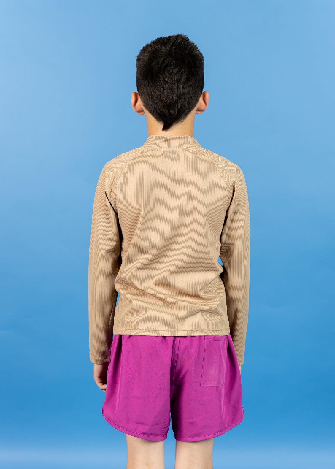 Teen Girl/Boy Swimsuit Rashguard Top - Ribbed Sand Brown